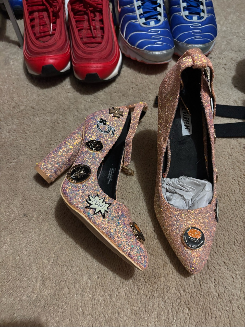 Irregular Choice Pink Glitter Embellished Block Heel Pumps OFFERS WELCOME 🤗
